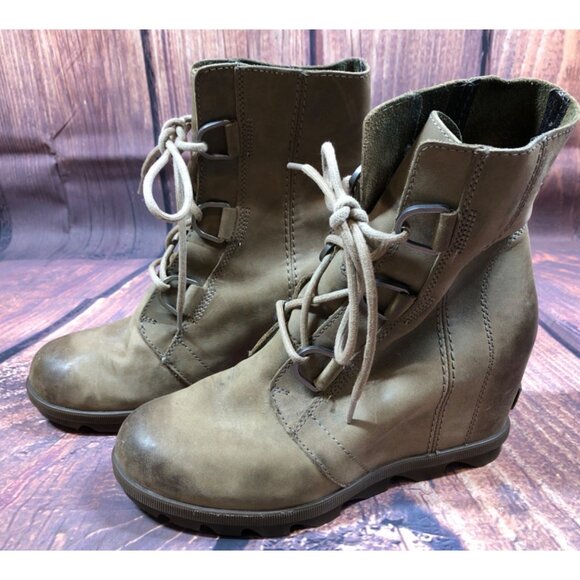 Sorel Joan of Arctic Brown Leather Wedge Boots NL3018-240 Womens 8 / 39 (q8i) - Picture 1 of 10